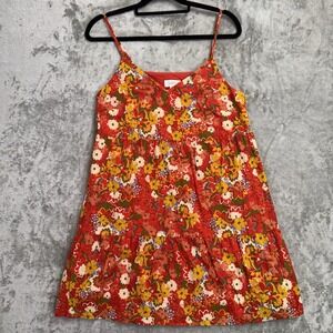 LOFT Red/Orange Floral Babydoll Dress S Spaghetti‎ Strap Retro Mod Mini
